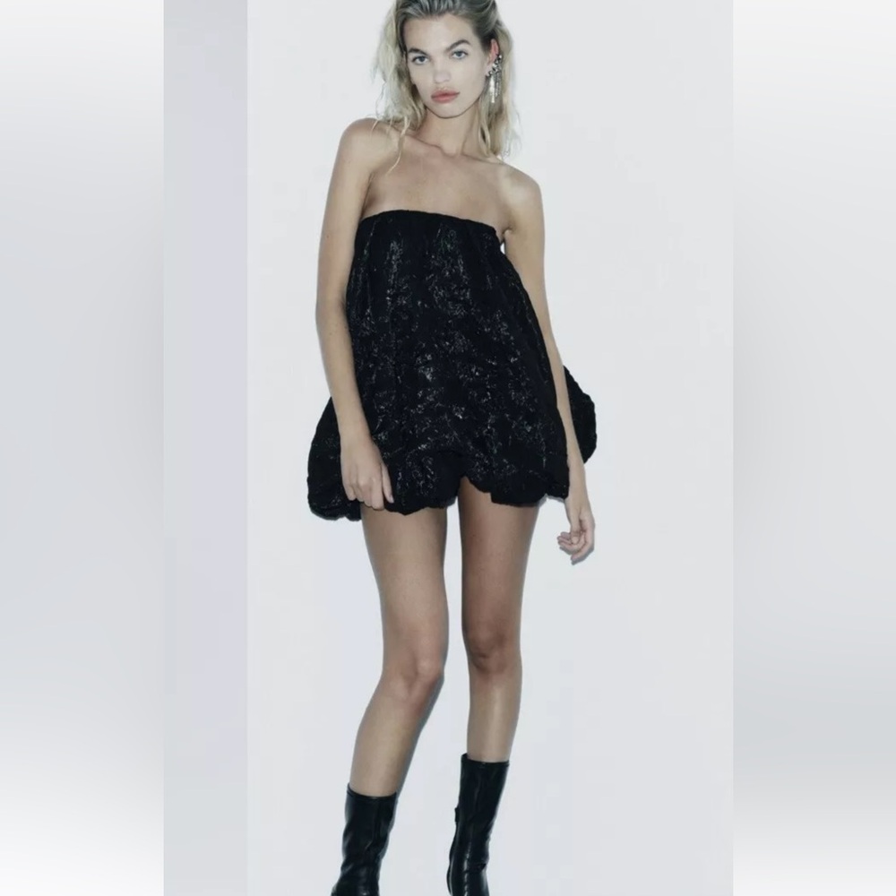 Zara | NWT! Zara Special Edition Black Organza Balloon Mini Dress
